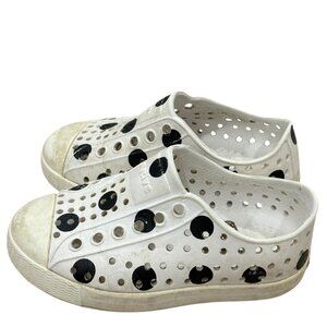 Native Kids Shoes Sz 8 White With Black Polka Dot Slip-On Sneakers